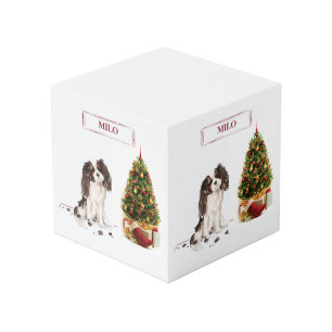 Cube Photo Tri-Color King Charles Spaniel Drôle chien de Noël