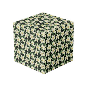 Cube Photo Tropical continu motif fleurs blanches feuille ver