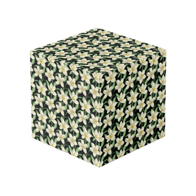Cube Photo Tropical continu motif fleurs blanches feuille ver (Angle devant)