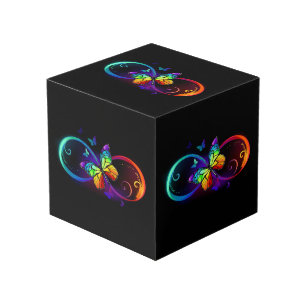 Cube Photo Vibrant infinity with rainbow butterfly on black