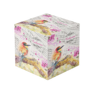 Cube Photo Vintage oiseau sur les fleurs roses de l'arbre déc