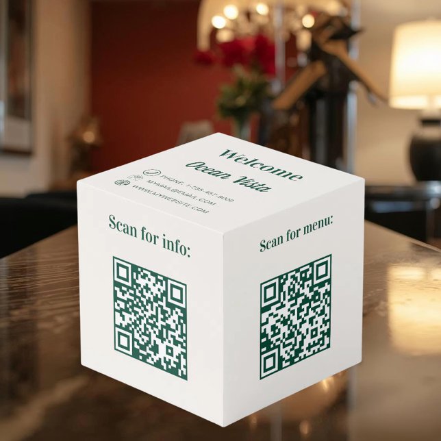 Cube Photo Welcome QR codes info hotel restaurant table ivory (Créateur téléchargé)