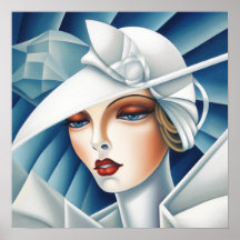 Cubisme Art Déco Blue Eyes Woman Portrait