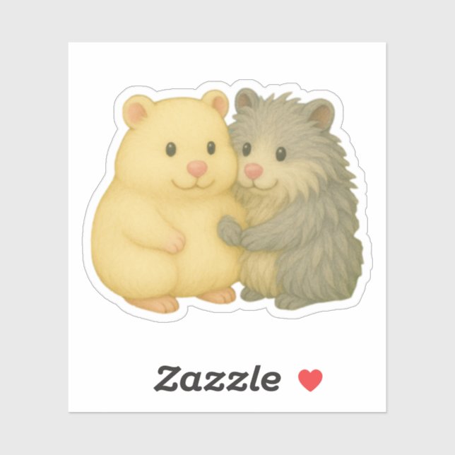 Cuddly Hamster Pair Sticker – Cream & Gray Friends (Feuille)