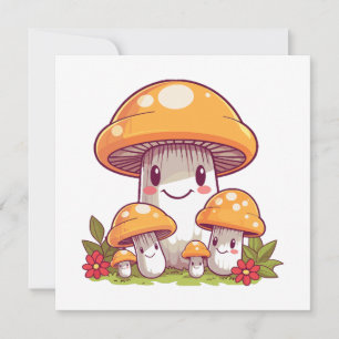 Cueillette de champignons, style kawaii heureux