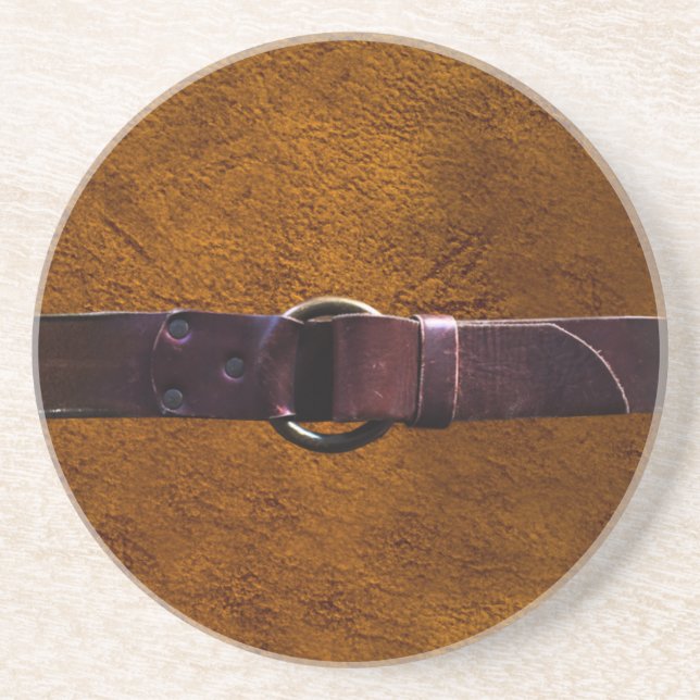 Cuir et Ceinture Brown Dessous de verre en grès cu (Devant)