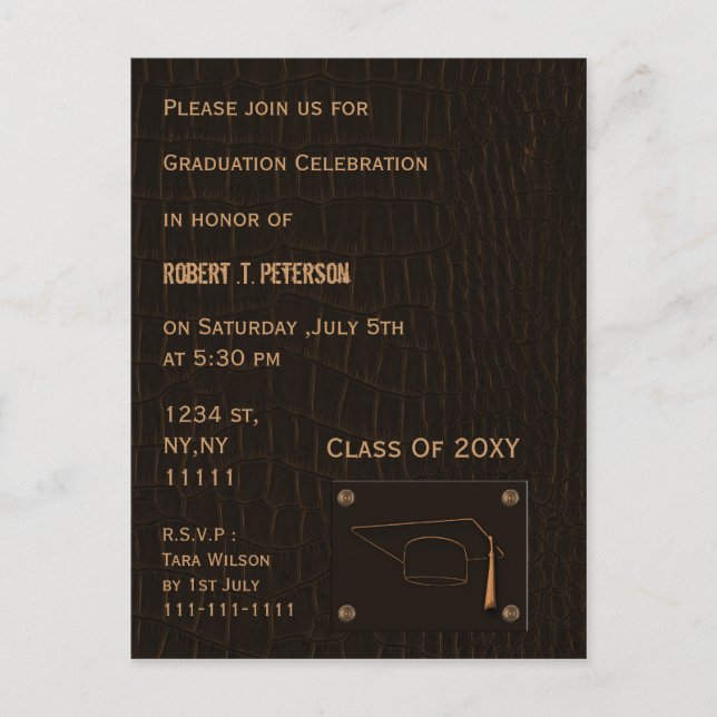 cuir marron classe Graduation party Invitation (Devant)