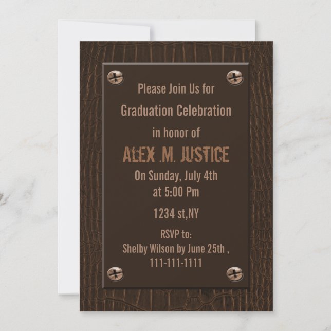 cuir marron classe Graduation party Invitation (Devant)