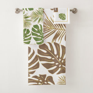 Cuir moderne marron et vert feuilles tropicaux