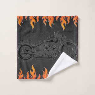 Cuir noir flammes orange feu chaud moto