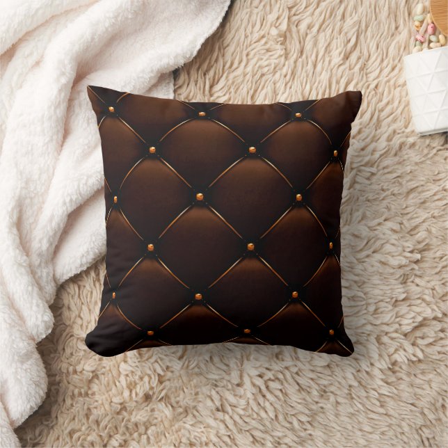 Cuir Tufté Brown foncé Look Imprimer Thow Coussin (Couverture)