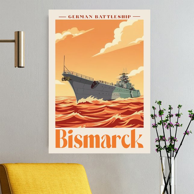 Cuirassé allemand Bismarck - Affiche navale vintag (Bismarck German Battleship - Vintage Naval Poster. Poster)