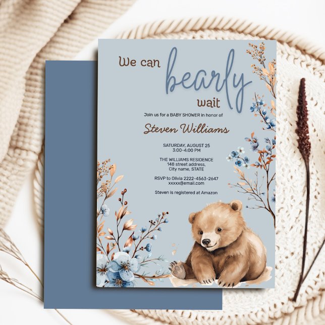 Cuire ours aquarelle garçon baby shower invitation (Adorable boho baby shower invite 🐻✨ ‘We Can Bearly Wait’ for your little one!)