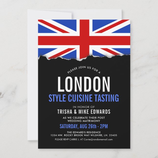 Cuisine À Thème Londres| Invitation du drapeau du  (Devant)