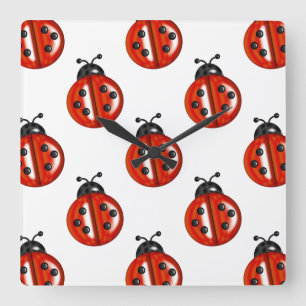 Cuisine blanche et rouge Ladybug Horloge murale