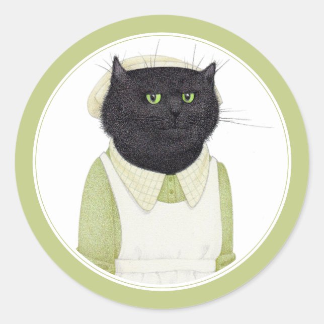CUISINE CHAT MAID Stickers ronds petits (Devant)