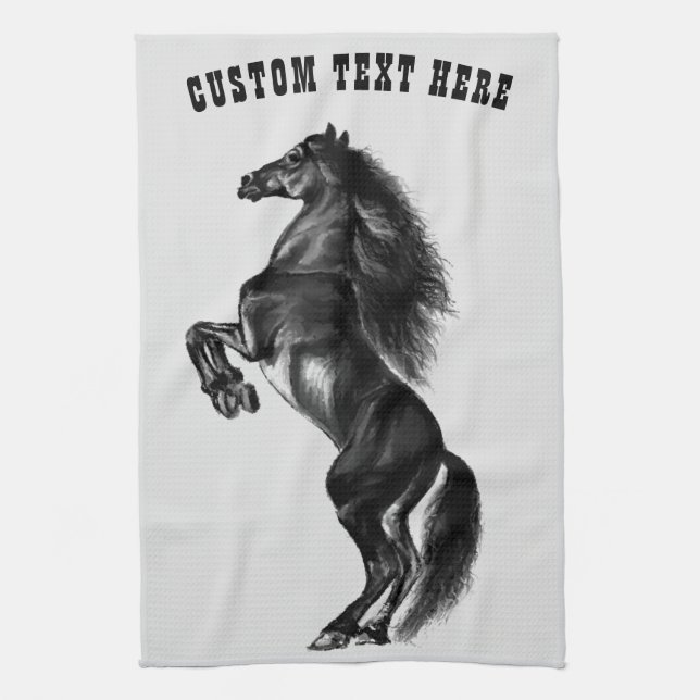Cuisine Cheval Noir Serviette Votre Nom Texte (Vertical)