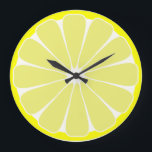 Cuisine Citron Fruit Mur Horloge Cadeau<br><div class="desc">Une tranche de citron jaune vif orne cette horloge. Le design est issu de l'art original.</div>