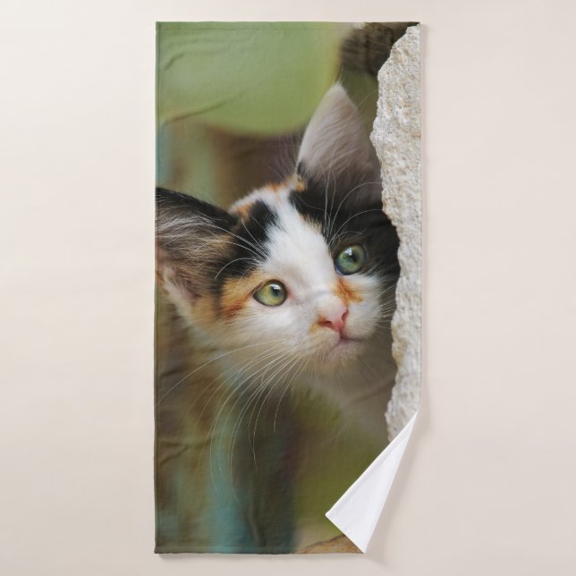 Cuisine Curieuse Chat Kitten Prying Eyes Photo Pet (Serviette de bain)
