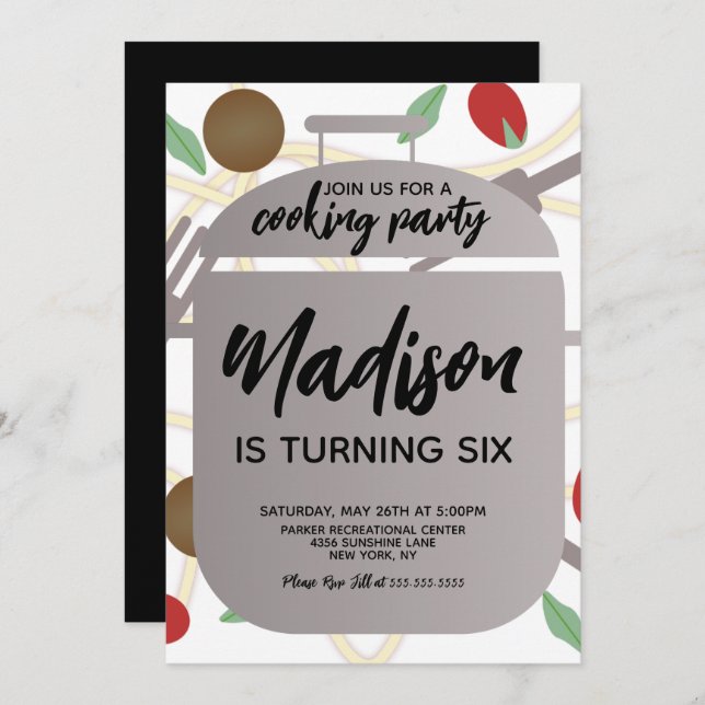 Cuisine de pâtes Invitation fête d'anniversaire (Devant / Derrière)