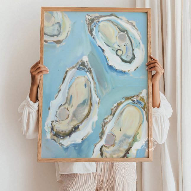 Cuisine des Huîtres Bleues Art mural de fruits de  (Blue Oysters Kitchen Coastal Seafood Wall Art)