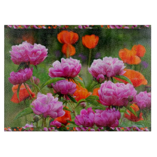 Cuisine en verre Planche à découper Peonies/Poppie (Devant)