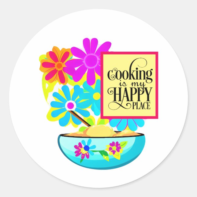Cuisine est mon Happy Place Floral Sticker (Devant)