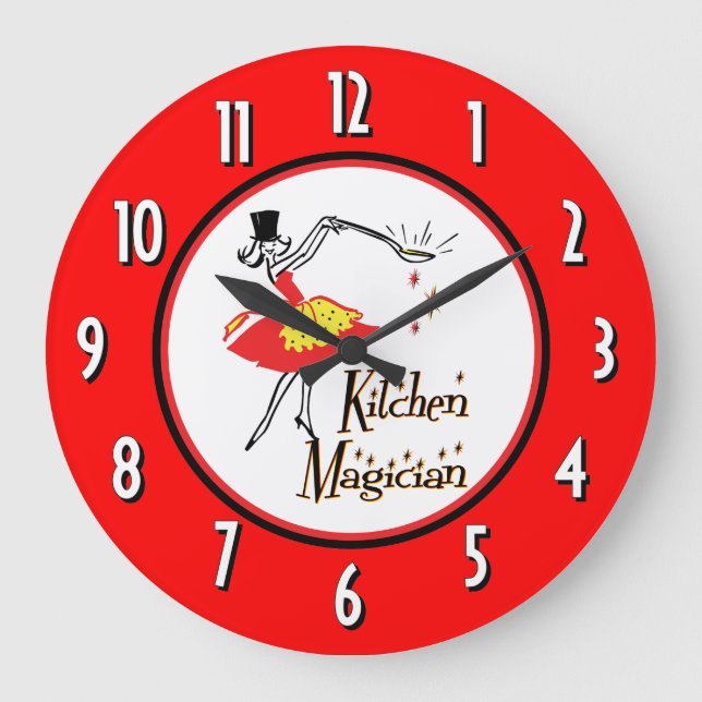 Cuisine Magicien Rouge Blanc Numéros Mur Horloge (Recto)
