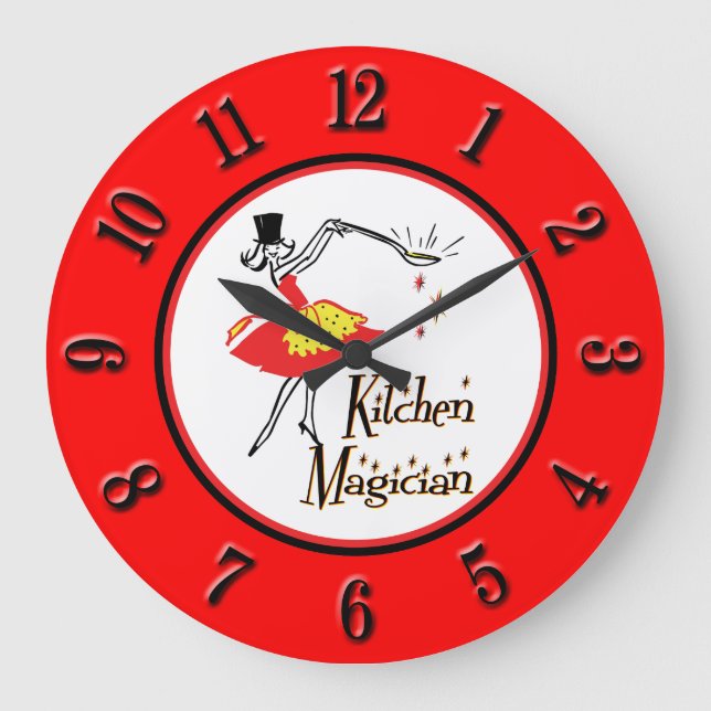 Cuisine Magicien Rouge Noir Numéros Rétro Horloge (Recto)