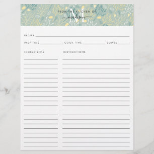 Cuisine mignonne Monogramme Turquoise Floral Botan