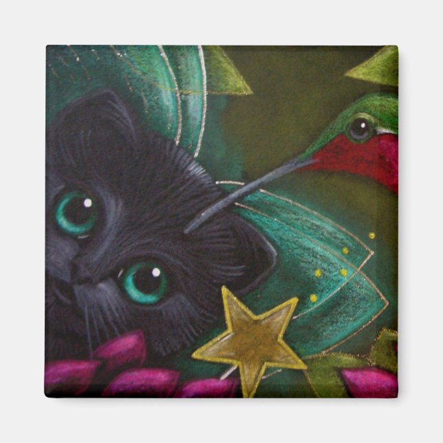CUISINE NOIRE FAIRY CAT & HUMMINGBIRD Magnet (Devant)