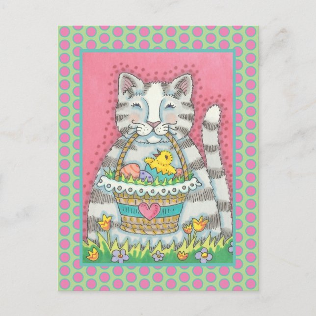 CUISINE & PANIER DE PÂQUES, CUTE CAT CARTE POSTALE (Devant)