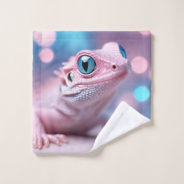 Cuisine Petit Lézard Rose aux Grands Yeux Bleus (Gant de toilette)