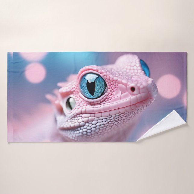 Cuisine Petit Lézard Rose aux Grands Yeux Bleus (Serviette de bain)