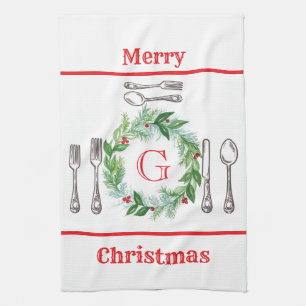 Cuisine Pince à linge de Noël aquarelle MONOGRAMME Couronn