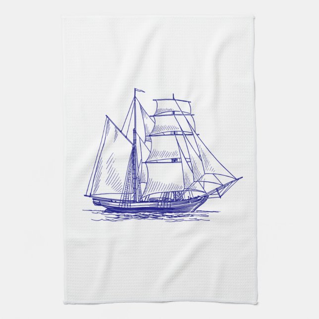 Cuisine serviette chic bateau nautique bleu (Vertical)