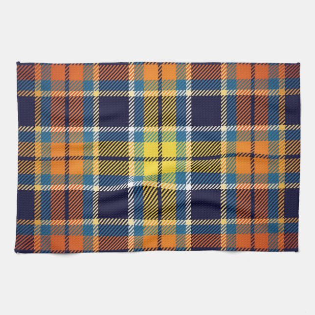 Cuisine Serviette Marine Bleu Orange Plaid (Horizontal)