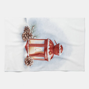 Cuisine Serviettes rouge lanterne avec une bougie 