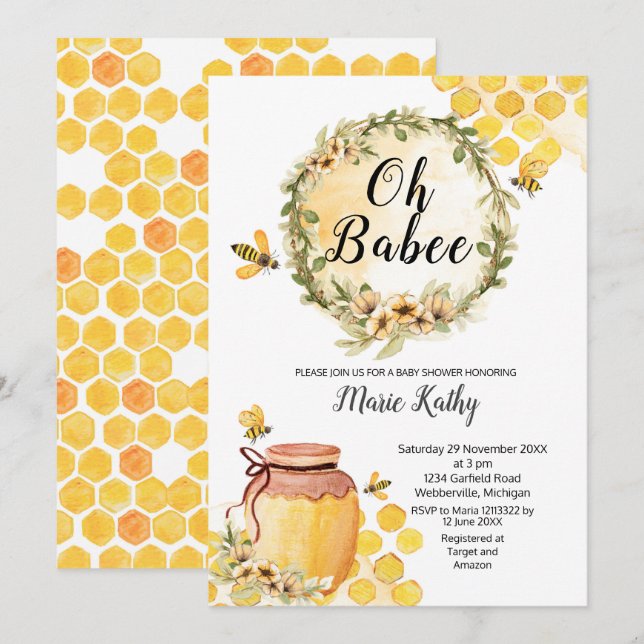 Cuisine sucrée au miel, Baby shower Invitation (Devant / Derrière)