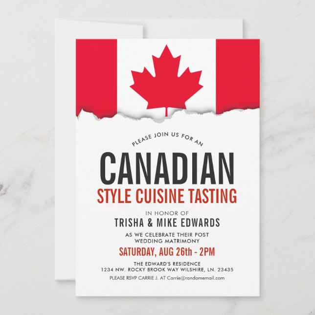 Cuisine Thème Canadien | Invitation Drapeau Blanc  (Devant)