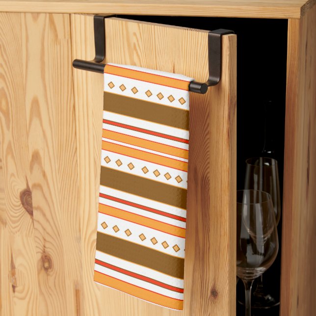 Cuisine Torchon Ethnic Orange et Motif Brown  (Pliage en tiers)