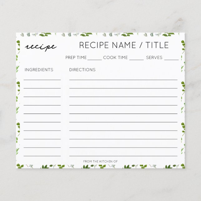 Cuisine verte Plat Herbes de Jardin Recette (Devant)