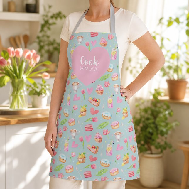 Cuisinez avec amour. Tablier imprimé intégral (Add warmth, charm, and a joyful mood to every moment you cook.)