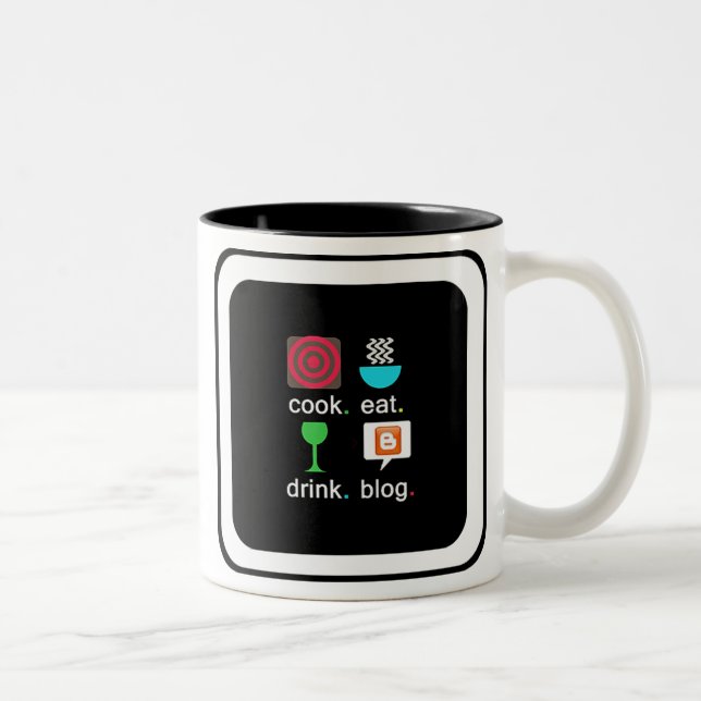 "Cuisinez. Manger. Bois ! Blog." Mug à deux tons (Droit)