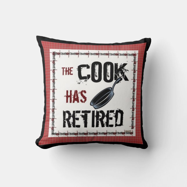 Cuisinier à la retraite Coussin blanc noir rouge (Recto)
