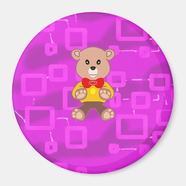 Cuite Bowtie Teddy Bear Pink Géométrique Magnet (Devant)