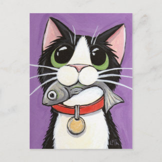 Cuite Chat Manger Une Carte Postale Poisson