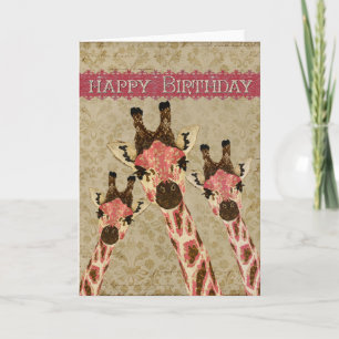 Cuivre et carte de joyeux anniversaire de girafes