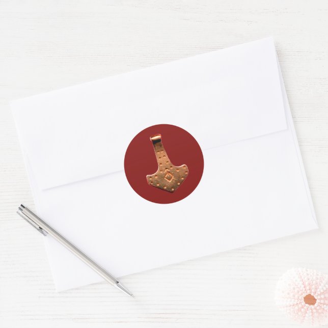 Cuivre Thor Hammer rouge petits autocollants ronds (Enveloppe)