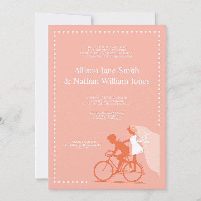 CUL Coral Bicycle Couple Faire-part de mariage (Devant)